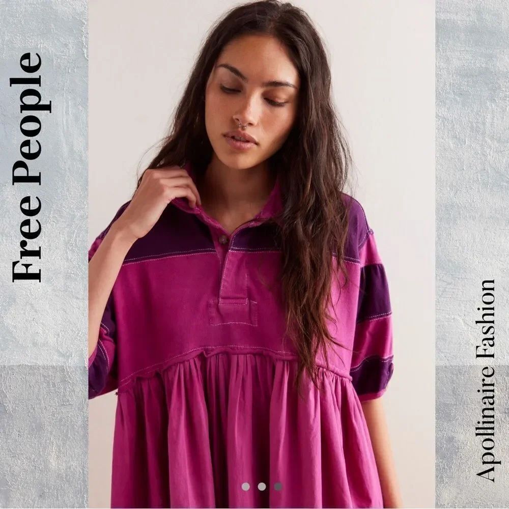 Free People Remy Rugby Tunic In Wineberry Medium New - Picture 4 of 7